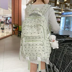 Japanese light fresh polka dot backpack for girls, casual travel school bag for students.