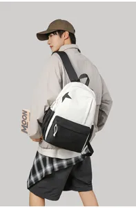 Large capacity casual backpack, stylish Korean style grey student school bag for travel.