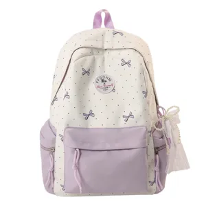 Japanese Style Student School Bag Large Capacity Nylon Casual Backpack Women Travel Bookbag With Bowknot