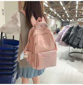 Pink casual backpack large capacity lightweight school bag for students daily use detail
