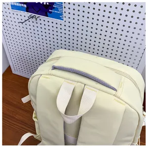 Light yellow casual backpack for daily use, simple design school bag for students and travel lightweight.