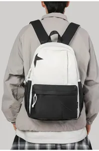 Casual colorblock backpack with star pattern, spacious design for daily use and travel.