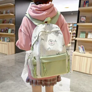 Japanese style student backpack, large capacity nylon school bag for teen girls, cute aesthetic.