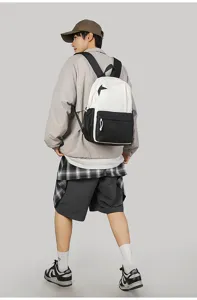 Detailed view of stylish casual contrast color backpack with star pattern for daily travel.