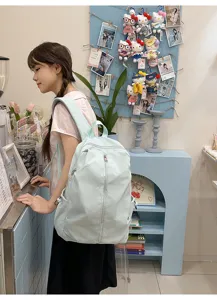 Cute bow embroidered canvas backpack stylish school bag casual daypack for college students