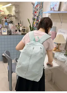 Cute bow embroidered canvas backpack for women school college bookbag casual daypack