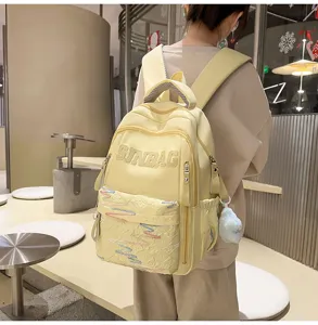 Lightweight solid color school backpack detail view, casual style for students daily use.