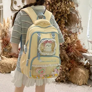 Cute dopamine ita backpack for teen girls, large capacity transparent school bookbag.