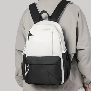 Minimalist grey canvas backpack with black star, casual school bag for daily travel.