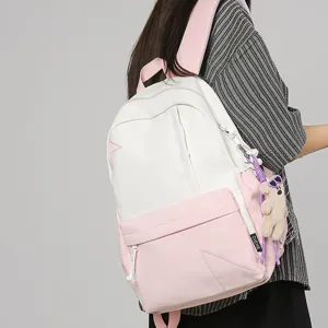 Casual large capacity pink white backpack for women stylish student school bag travel daypack