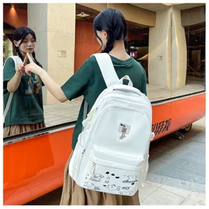 Casual white backpack for women, stylish minimalist school bag for daily travel and campus.