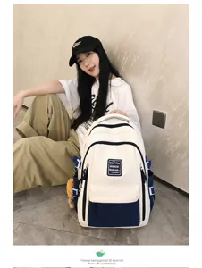 Japanese style color block student backpack large capacity casual travel bookbag for women