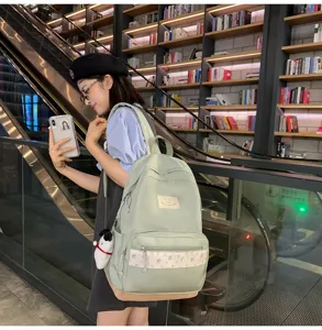Korean style ins floral patchwork student backpack casual commuter school bag daypack