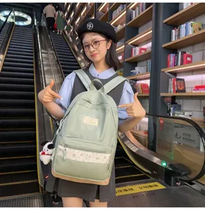 Korean ins style floral patchwork school backpack for women, cute casual daily bag.