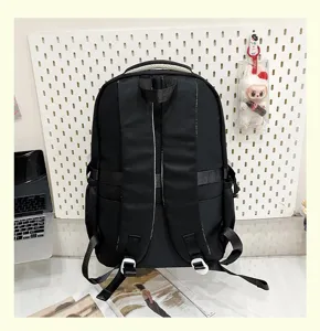 Zaino scolastico nero classico per bambini, grande borsa casual per studenti.