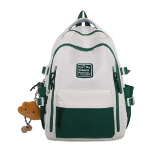 Women's Japanese Color Block Canvas Backpack Large Capacity Student Bookbag Casual Travel Daypack