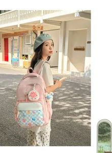 Japanese style casual large capacity backpack for school and daily commute, sweet pink design.