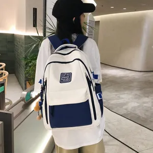 Japanese style contrast color student backpack casual travel large capacity daypack for women