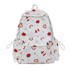Casual Cute Cartoon Apple Printed Nylon Backpack Harajuku Japanese Style Versatile School Bag For Women College Students