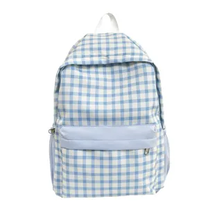 Casual Nylon Plaid Backpack For Women Students Large Capacity Japanese Style School Bag