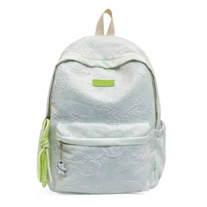 Casual wrinkle texture backpack for women, stylish large capacity school bag light green