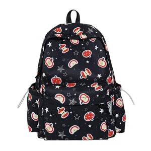 Cute apple star print backpack, casual Korean style school bag for college students and girls.