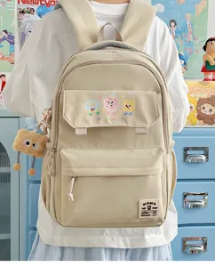 Large capacity canvas school backpack for students, stylish daily casual rucksack bag.