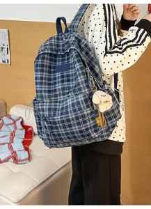 Retro plaid backpack casual school bag stylish multi-compartment bookbag for daily use