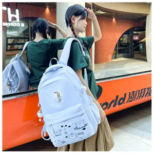Casual minimalist light blue backpack for girls, perfect for school and daily travel use.