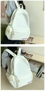 Japanese style campus backpack for women simple casual white book bag lightweight travel