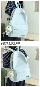 Japanese ins style campus school bag minimalist lightweight travel backpack in light blue color