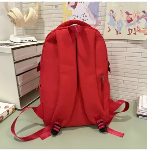 Sac à dos rouge style collège pour étudiants, grand cartable de voyage décontracté et léger