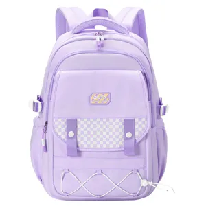 Zaino scolastico viola per ragazze, grande zaino casual impermeabile con tasca frontale.