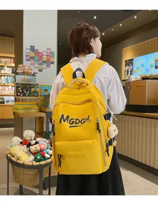 Casual large capacity yellow backpack for daily commute, school, and outdoor travel use.