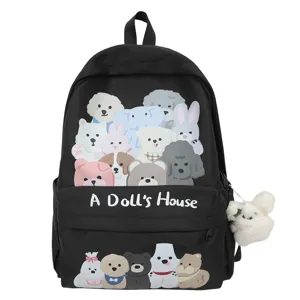 Cute Cartoon Animal Printed Nylon Casual Backpack Large Capacity School Bookbag For Students Daily Travel Daypack