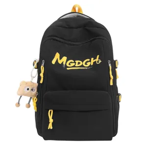 Casual Nylon Backpack For Women Men Large Capacity School Bookbag With Letter Print And Optional Pendant