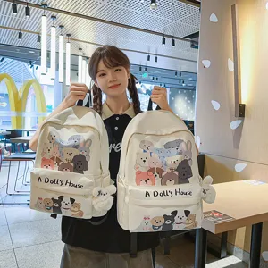 Cute canvas backpack with animal graphics and large capacity, ideal for students and daily use.