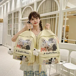 Cute cartoon canvas student backpack for men and women, large capacity stylish school bag.