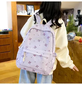 Sweet bow polka dot backpack casual school bag lightweight large capacity student daypack