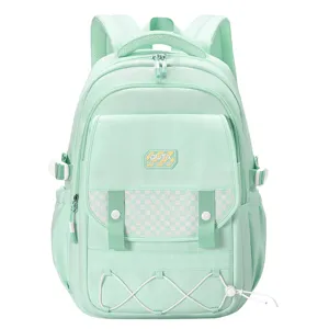 Zaino scolastico verde menta per studenti, grande borsa impermeabile con elegante patta.
