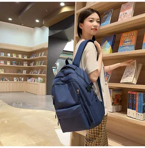 Sac à dos de style campus de grande capacité pour étudiants et trajets bleu foncé