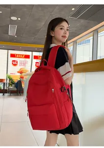 Sac à dos rouge de style collégien pour étudiants, grande capacité minimaliste décontracté.