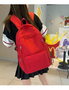 Sac à dos rouge élégant de style collège pour les déplacements quotidiens et grande capacité.