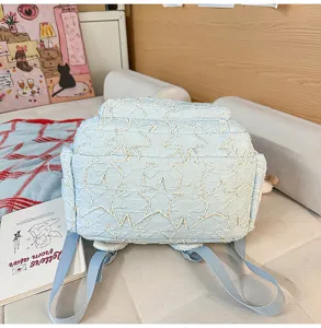 Casual light blue star pattern school backpack for daily commute and students large capacity