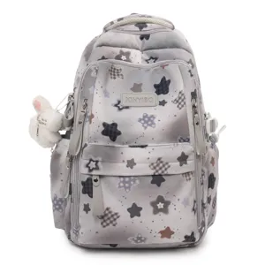 Women Casual Nylon Star Printed Backpack Student School Bag Lightweight Travel Daypack For Daily Use