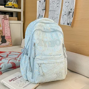 Light blue quilted casual backpack large capacity school bag for daily commute and travel