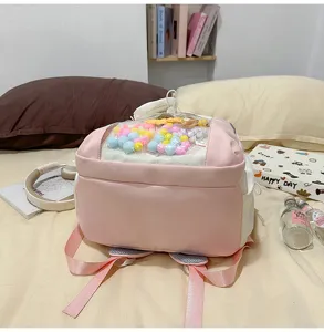 Japanese style pink white ita backpack cute transparent window school bag for women girl