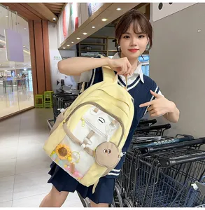 Japanese style ita-bag multi-pocket canvas school backpack for women and girls cute daypack