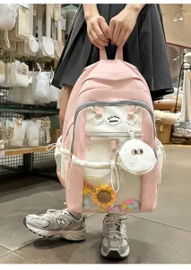 Japanese style pink white transparent ita backpack cute college student schoolbag for daily use