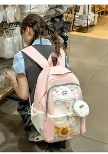 Japanese style cute pink and white transparent pocket casual backpack for daily school girls